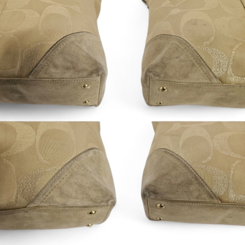 Coach Signature F06J-10390 Beaded Tote Bag In Canvas And Suede In Gold And Tan - Picture 5 of 15